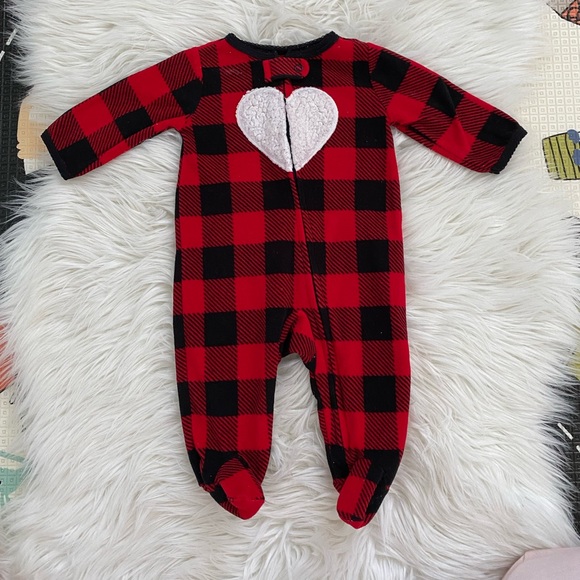 🧸🧸 Carter’s Buffalo Plaid Fleece Sleep and Play Zip-Up Onesie - Picture 2 of 3